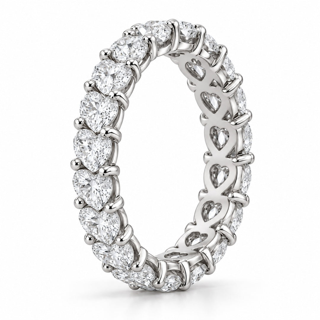Heart lab-grown diamond eternity band, 4mm, 14K white gold, side profile