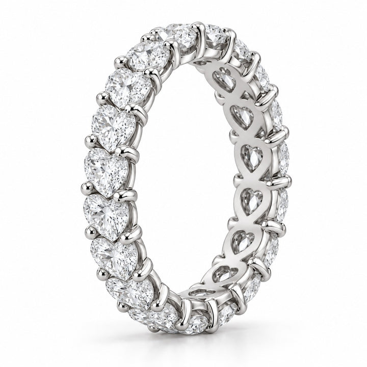 Heart lab-grown diamond eternity band, 4mm, 14K white gold, side profile