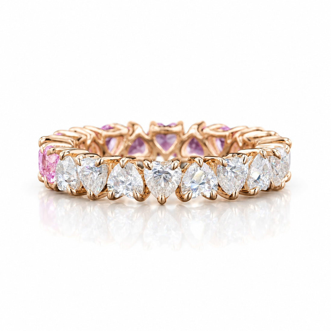 Heart Sakura Pink Sapphire & Diamond Eternity Band in 14K rose gold, front