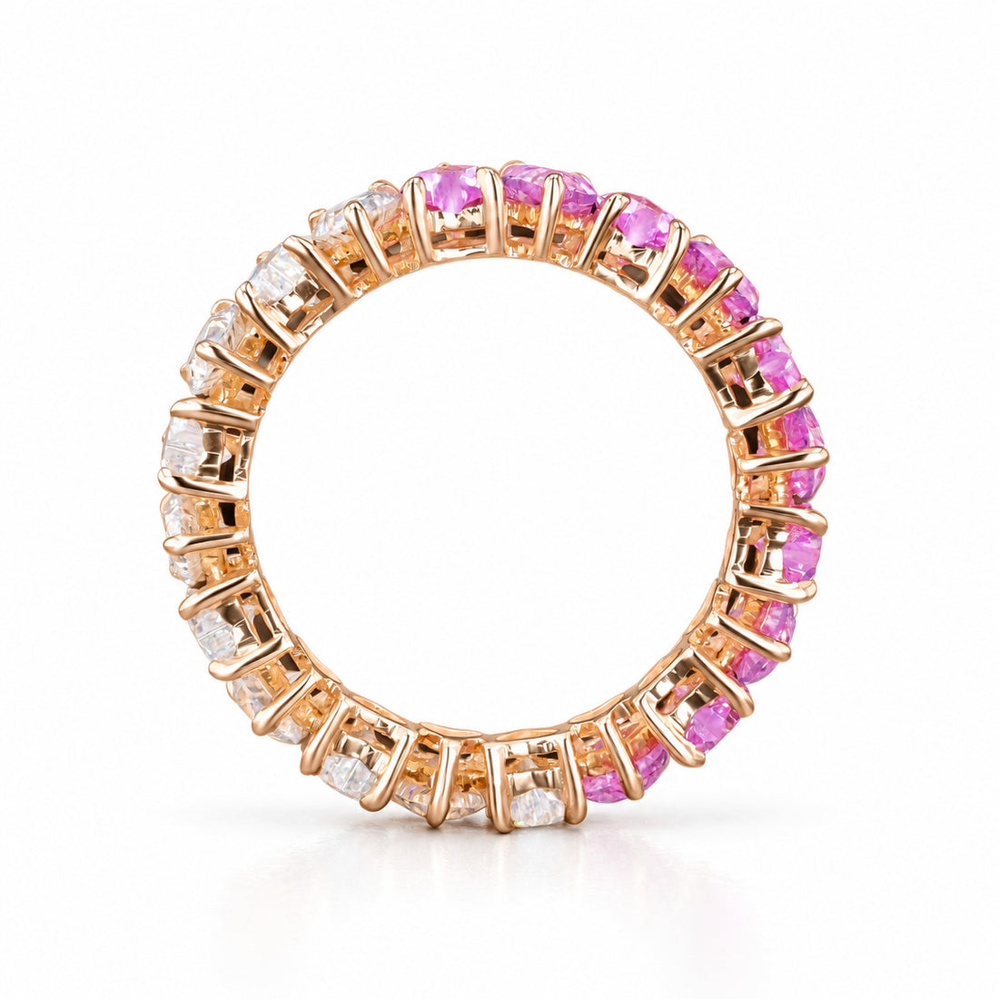 Heart Sakura Pink Sapphire & Diamond Eternity Band in 14K rose gold, profile