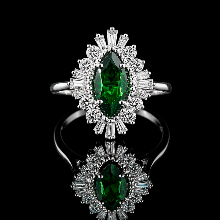 The Helios — Diamond Sunburst Emerald Ring