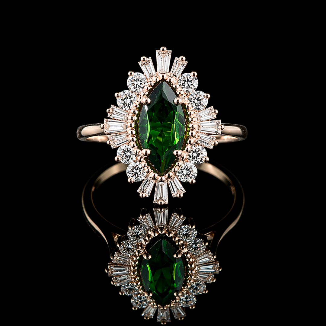 The Helios — Diamond Sunburst Emerald Ring
