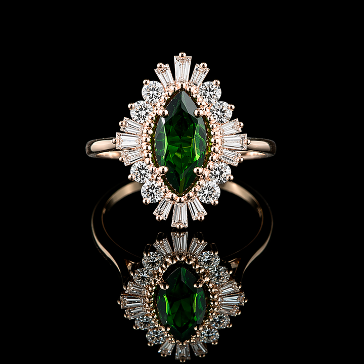 The Helios — Diamond Sunburst Emerald Ring