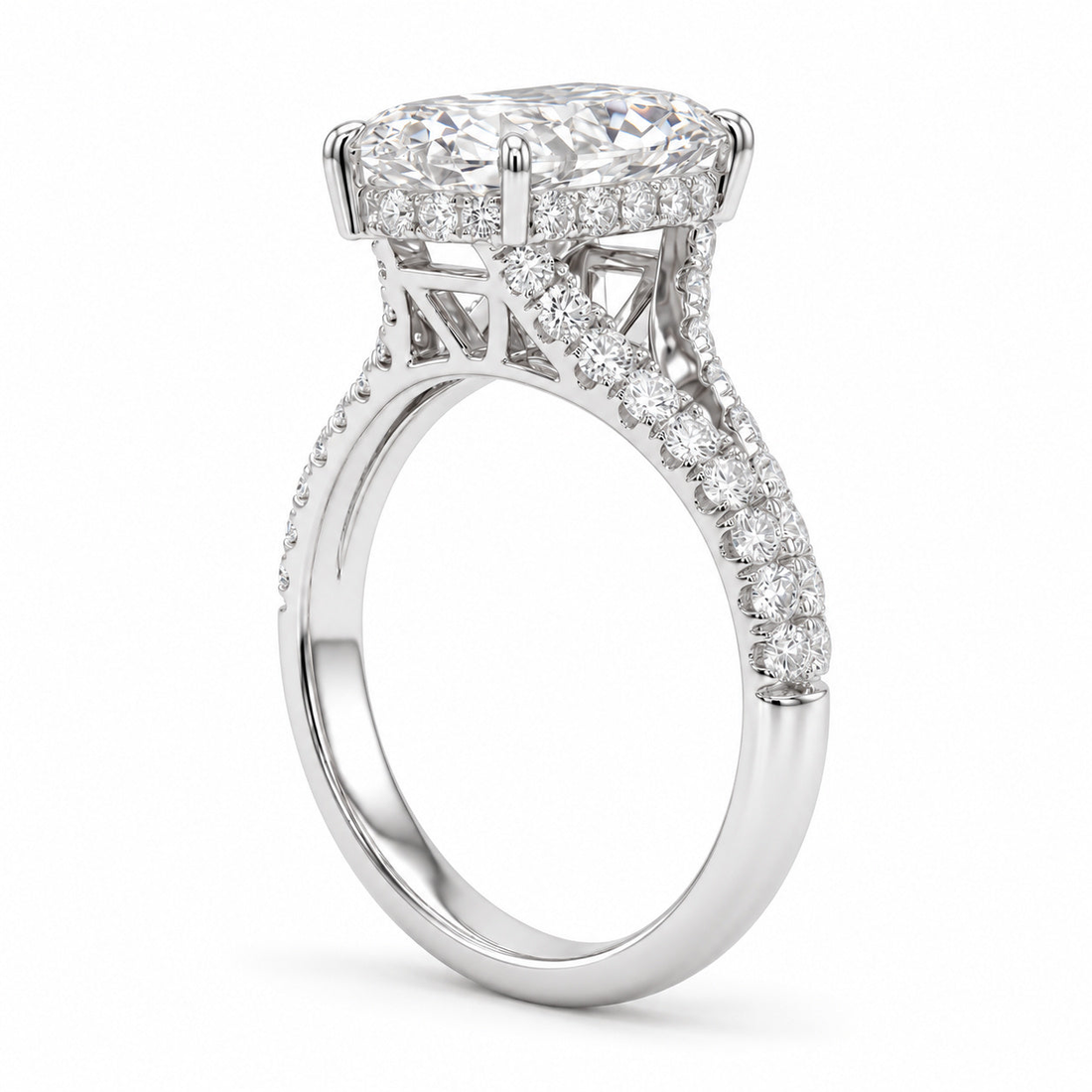 The Interlace marquise lab diamond split band engagement ring, view 10