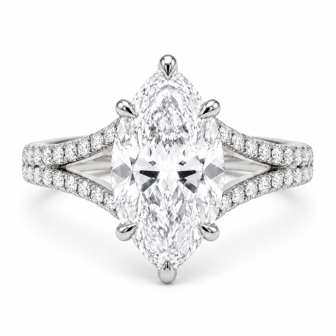 The Interlace marquise lab diamond split band engagement ring in platinum