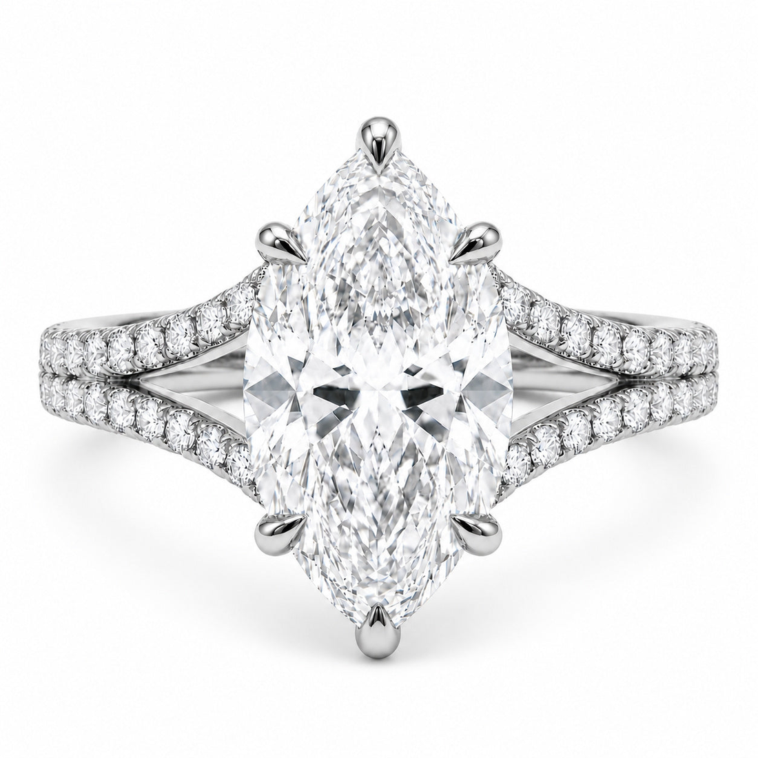 The Interlace marquise lab diamond split band engagement ring in 14K white gold