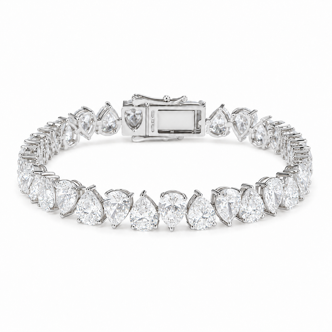 Interlocking Pear Lab Diamond Tennis Bracelet in 14K White Gold