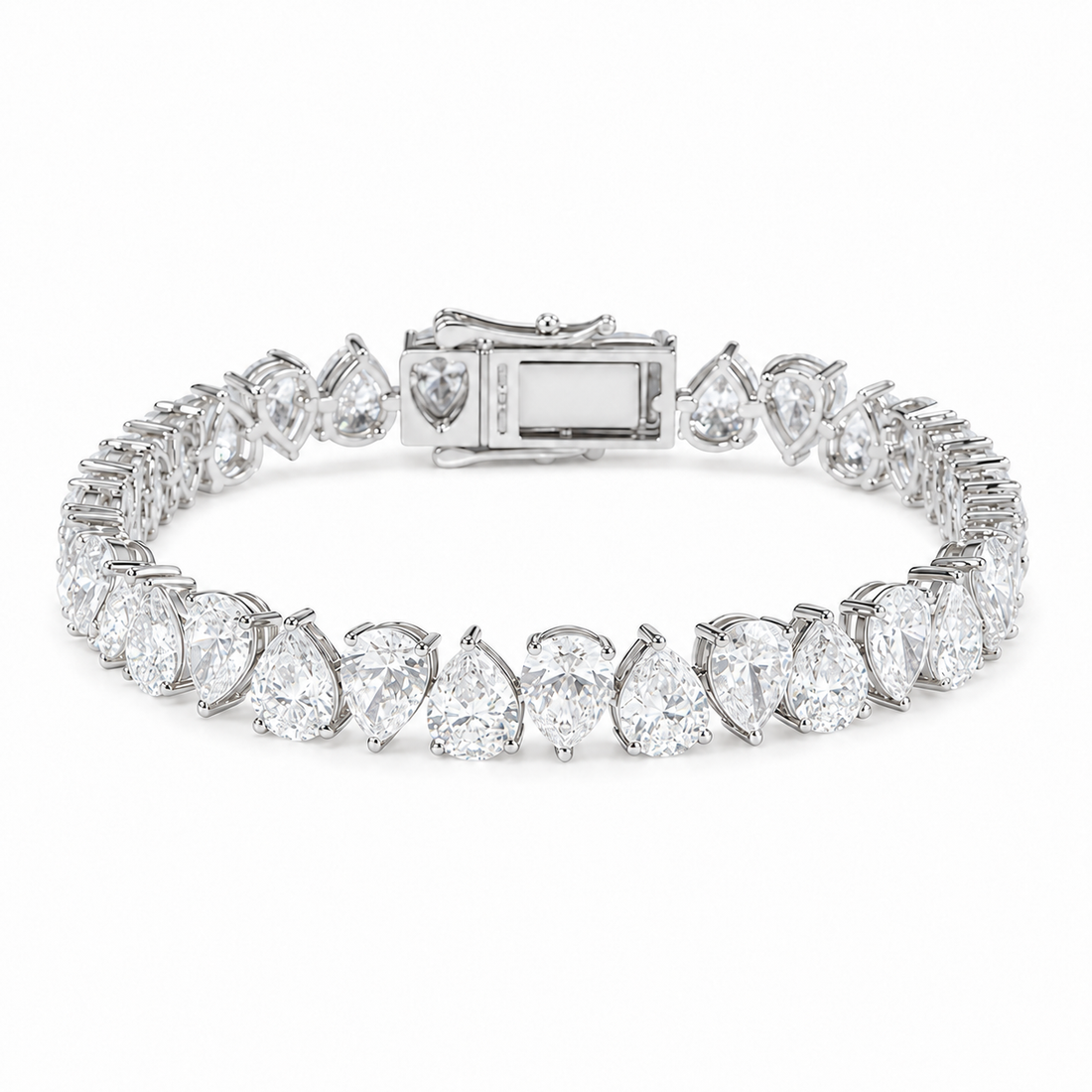 Interlocking Pear Lab Diamond Tennis Bracelet in 14K White Gold