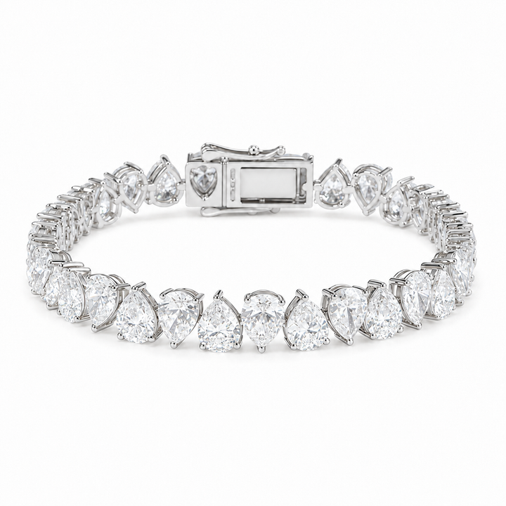 Interlocking Pear Lab Diamond Tennis Bracelet in 14K White Gold