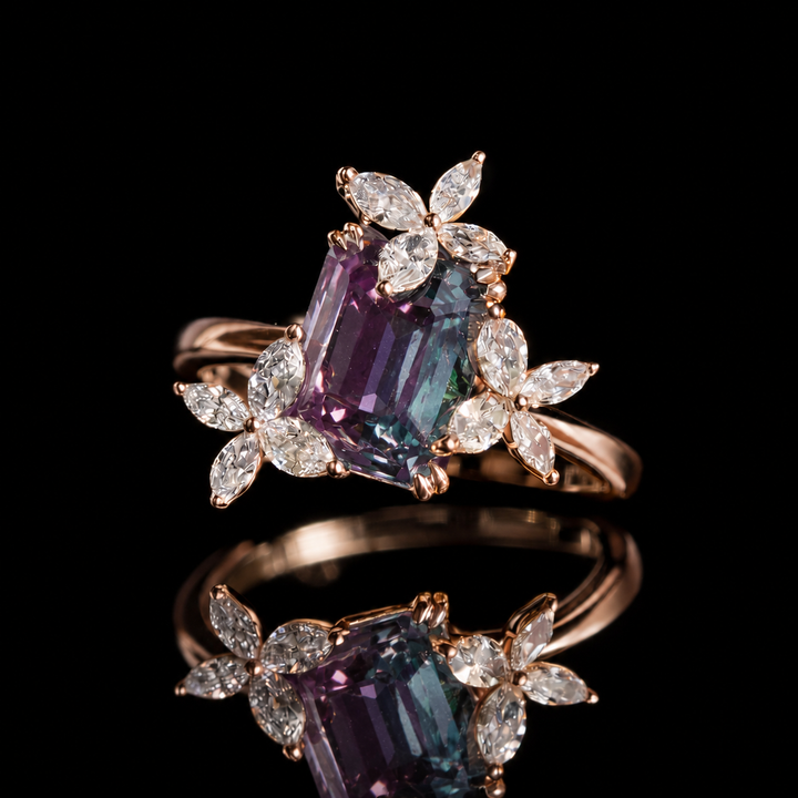 The Jardin — Emerald-Cut Alexandrite Floral Ring