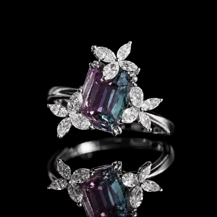 The Jardin — Emerald-Cut Alexandrite Floral Ring