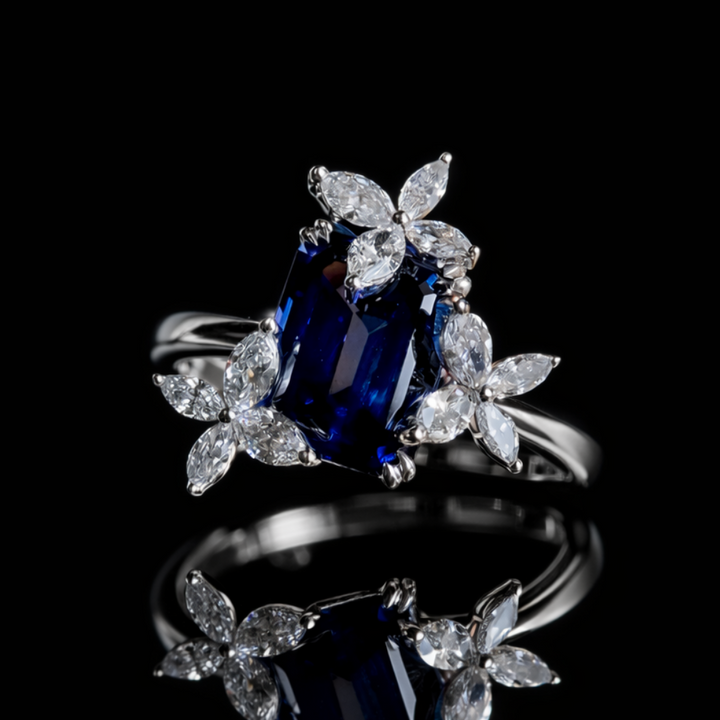 The Jardin — Emerald-Cut Sapphire Floral Ring
