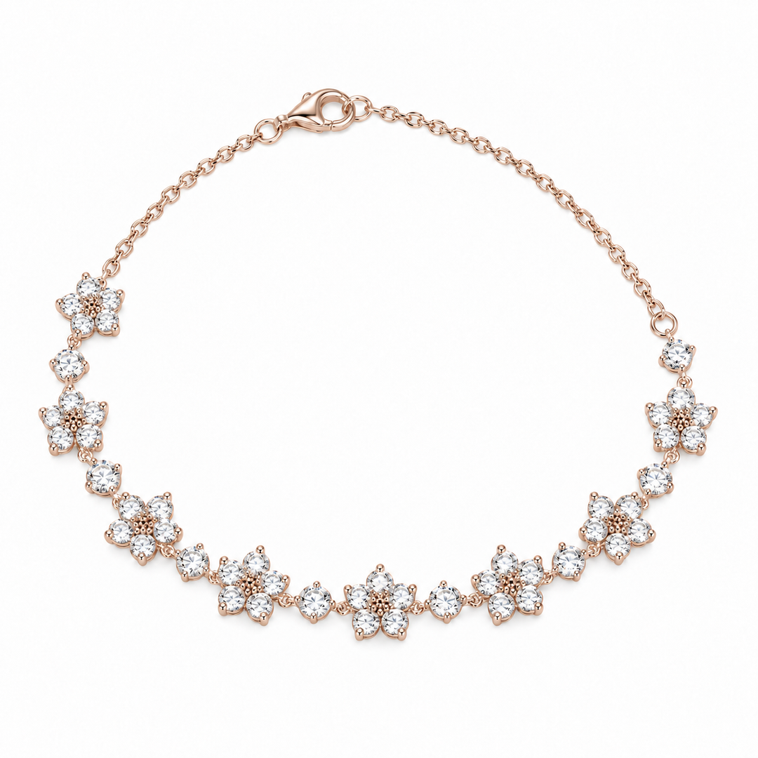 Lab Diamond Flower Bracelet in 14K Rose Gold