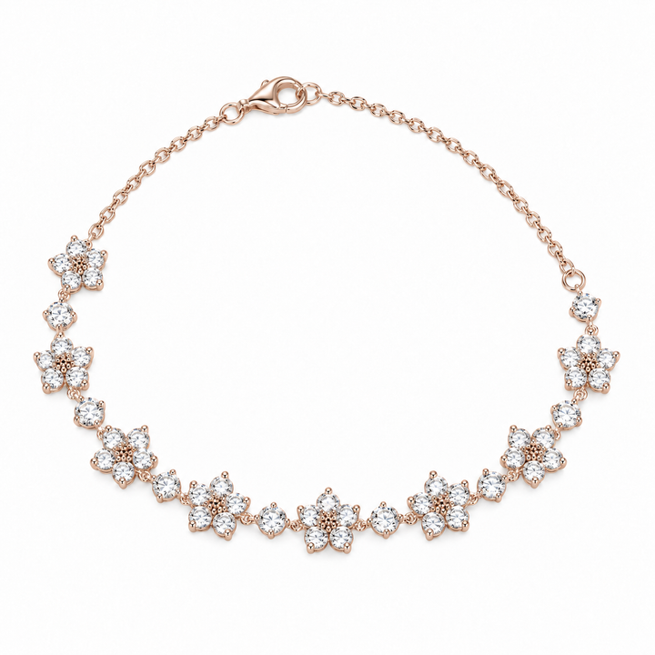 Lab Diamond Flower Bracelet in 14K Rose Gold