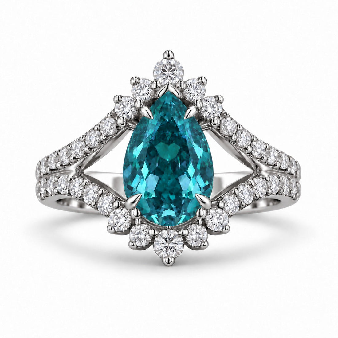 The Eye — Pear Alexandrite Diamond Ring in platinum, in daylight