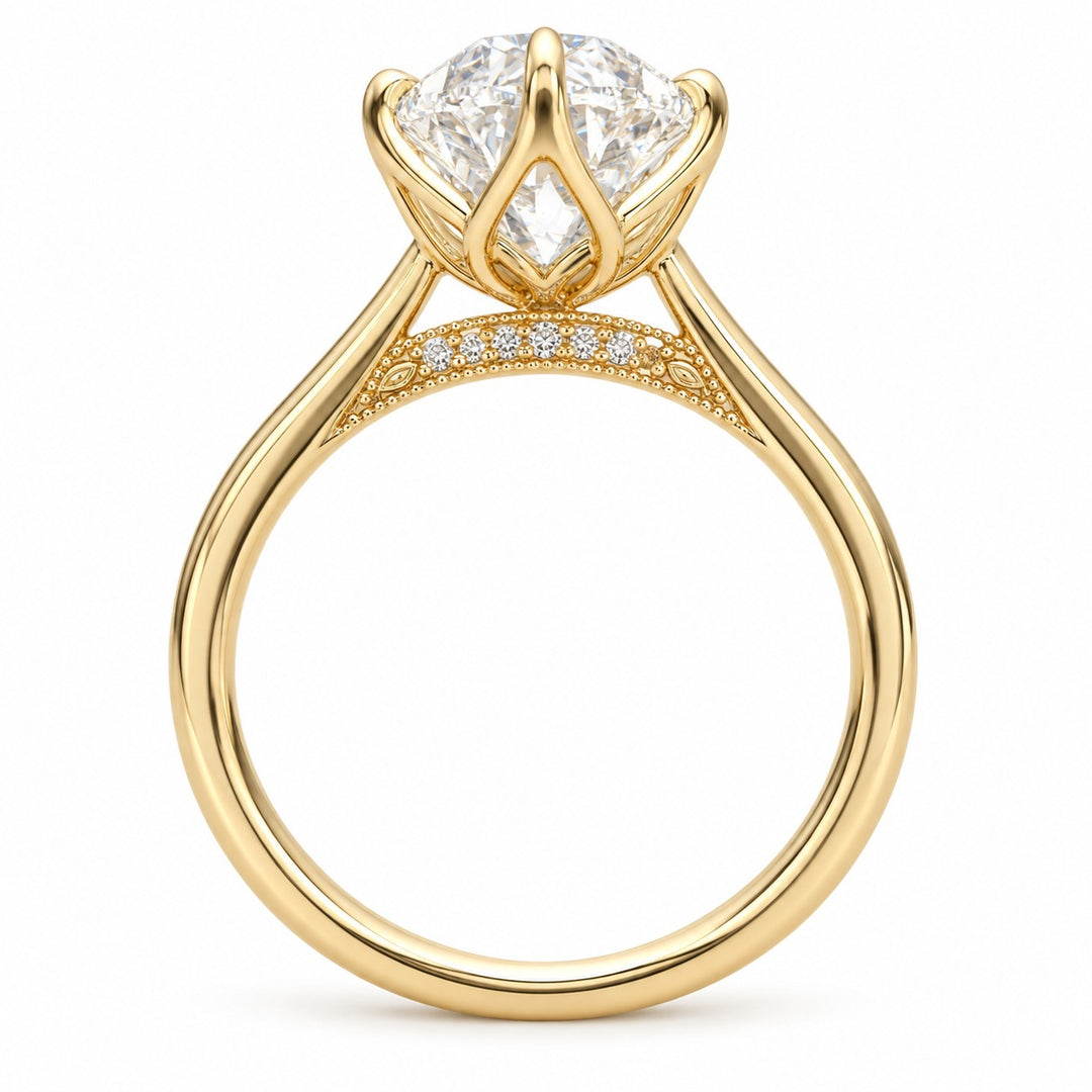 The Lotus Lace in 14K yellow gold, head-on view