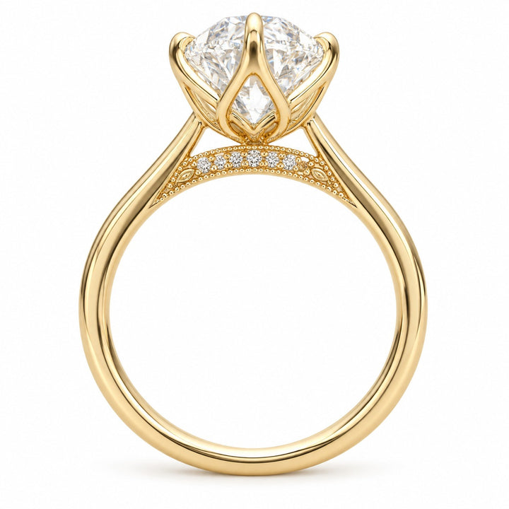 The Lotus Lace in 14K yellow gold, head-on view
