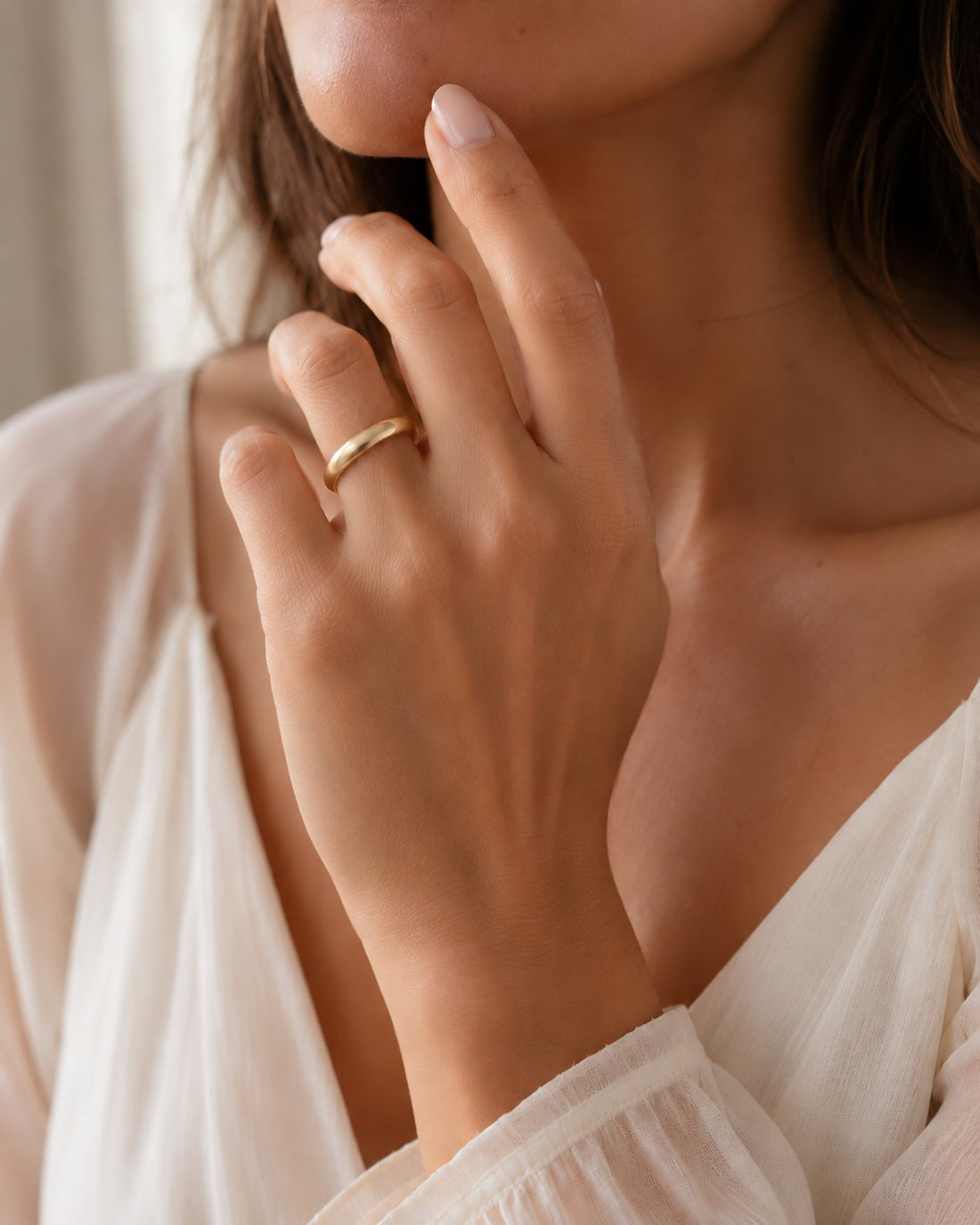 Custom Birthstone Inlay Band Ring – 3.5mm High Polish in yellow gold, wearing