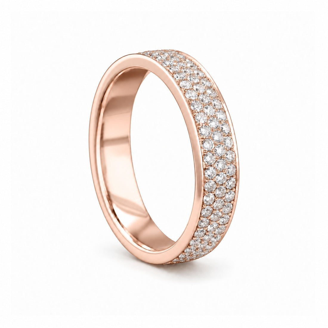 5mm Triple-Row Pavé Diamond Band in rose gold, standing view