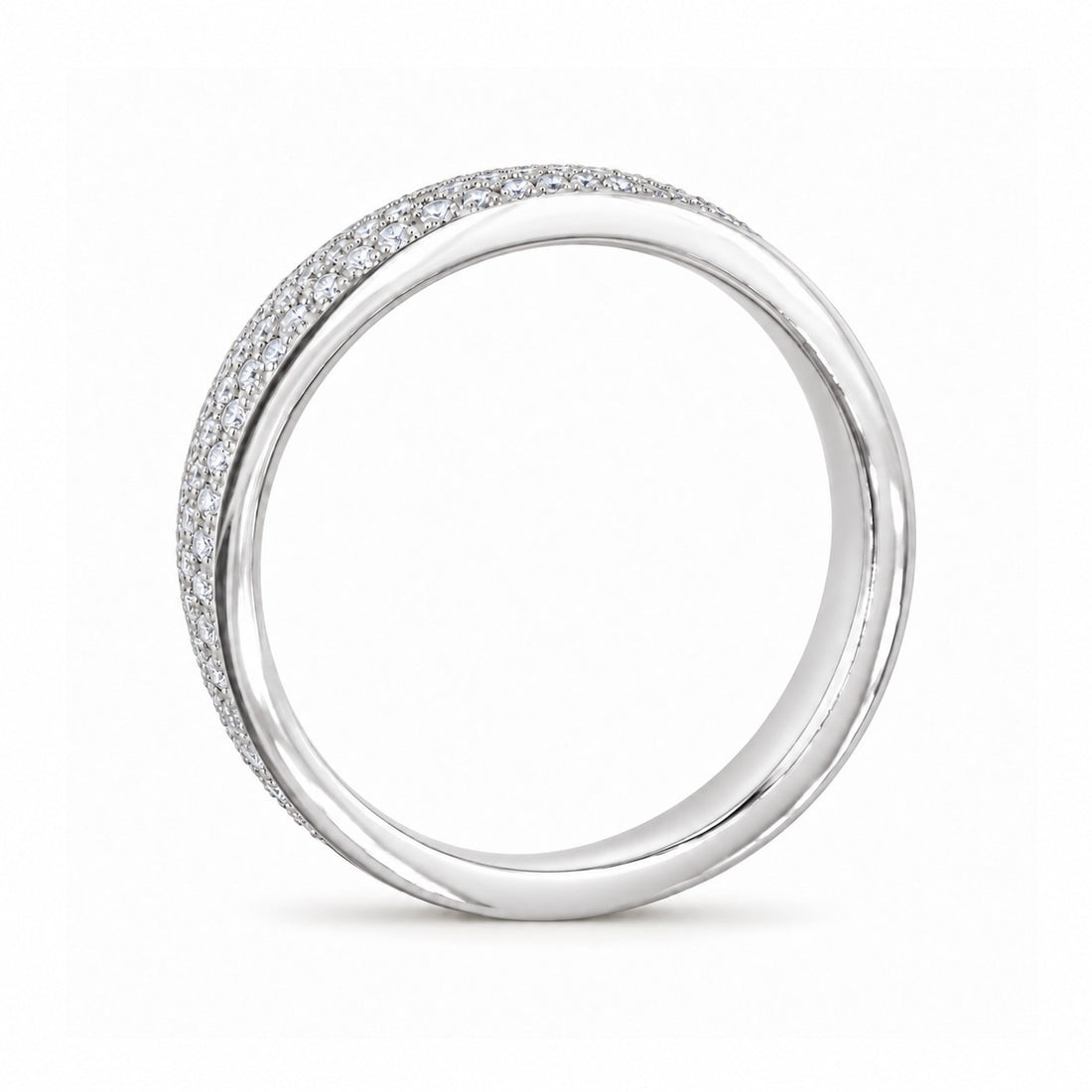 5mm Triple-Row Pavé Diamond Band in white gold, profile view