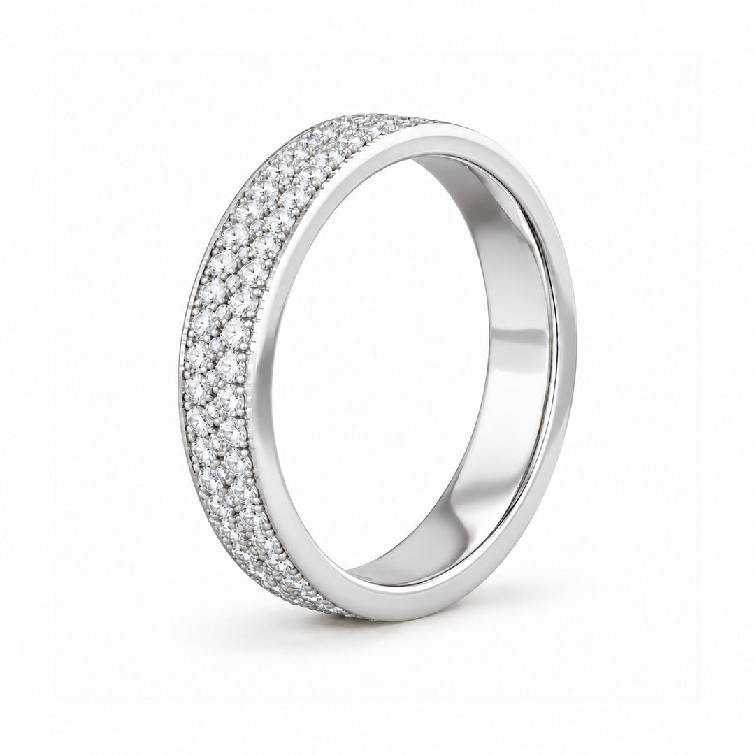 5mm Triple-Row Pavé Diamond Band in white gold, angled view