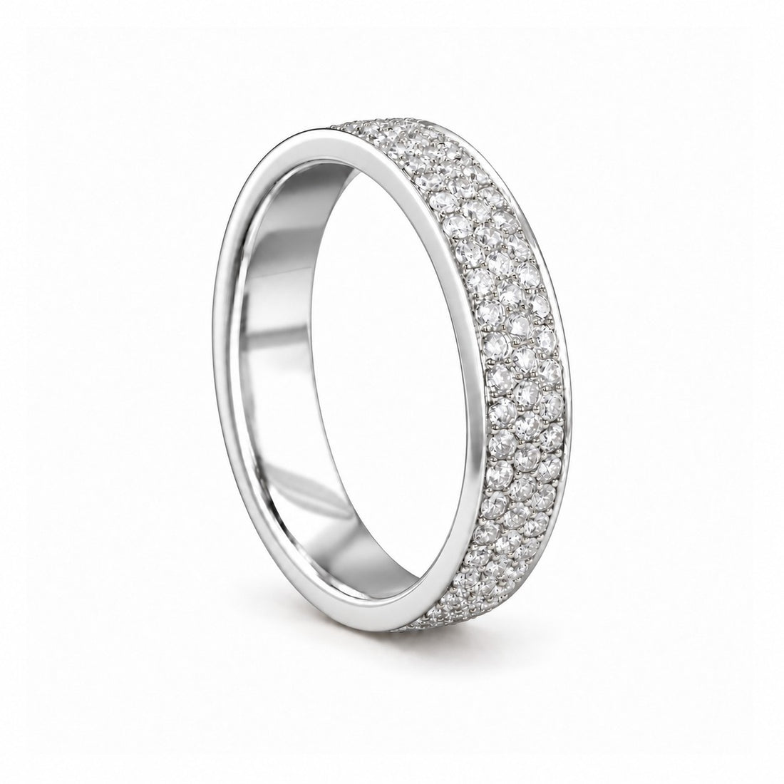 5mm Triple-Row Pavé Diamond Band in white gold, standing view