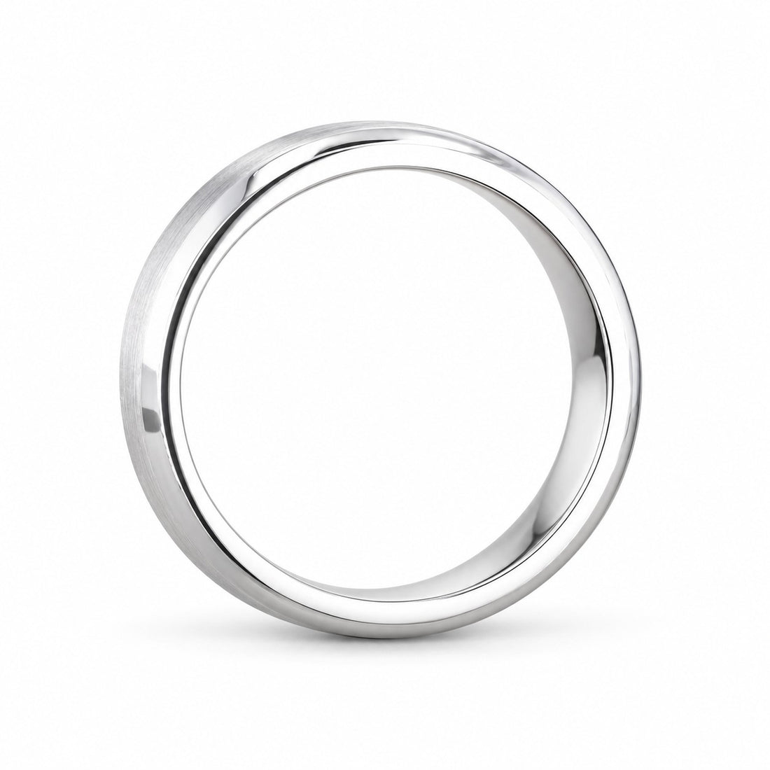 Brushed Beveled Wedding Band in Platinum (6mm), profile view