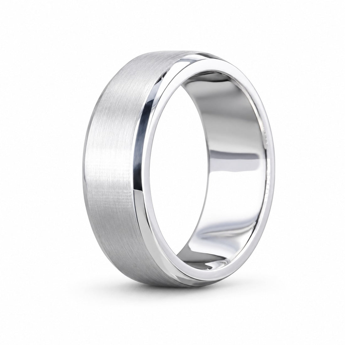Brushed Beveled Wedding Band in Platinum (6mm), angled view