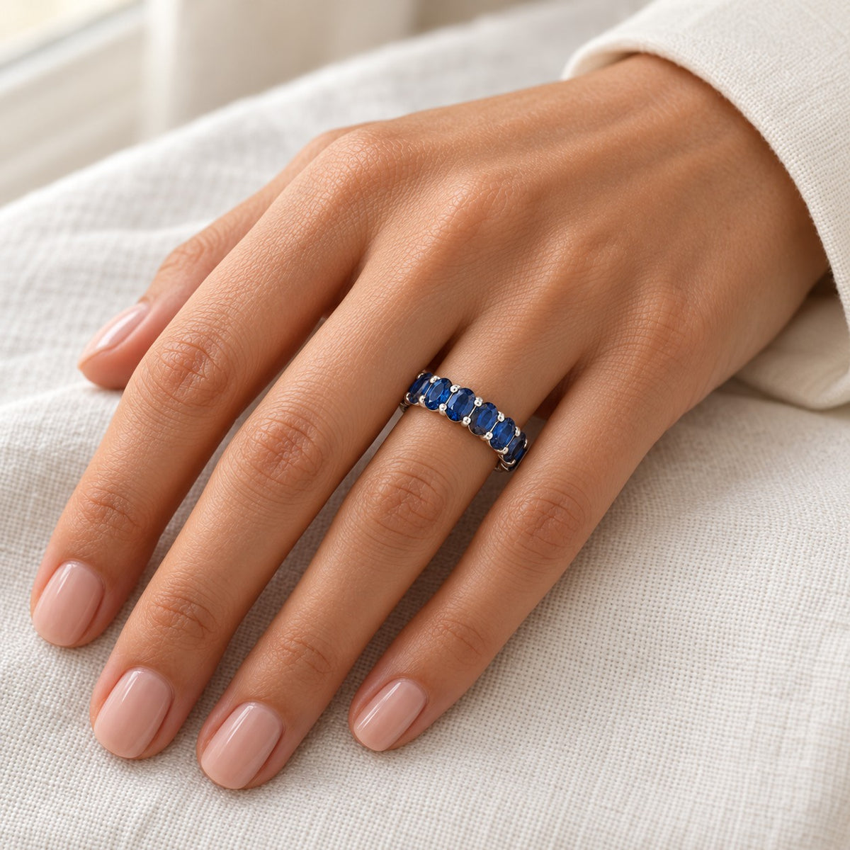 The Oval Blue Sapphire Band