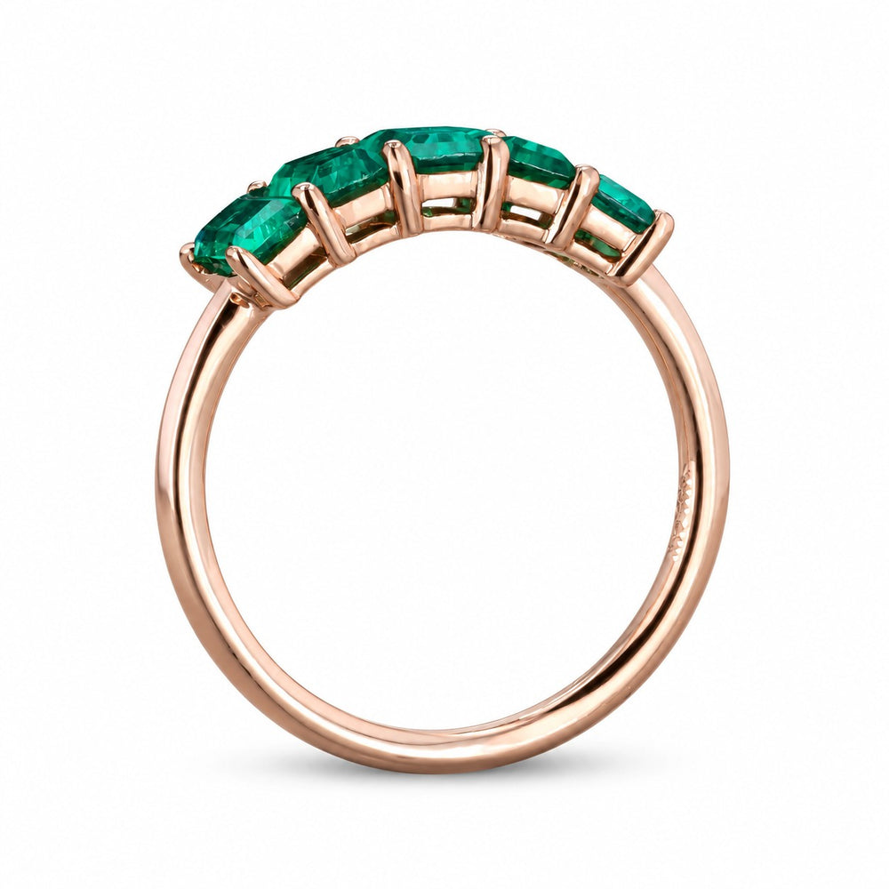 Zambian Emerald Five-Stone Ring (3x5mm, 1.20ctw) in rose gold, profile view