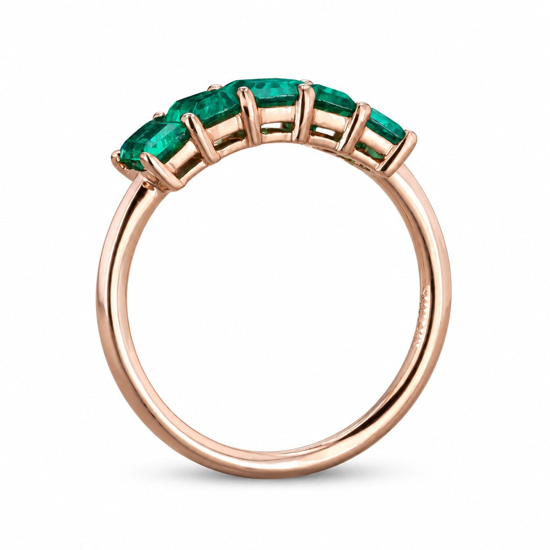 Zambian Emerald Five-Stone Ring (3x5mm, 1.20ctw) in rose gold, profile view