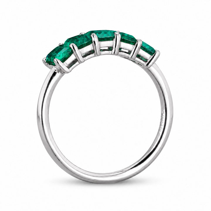 Zambian Emerald Five-Stone Ring (3x5mm, 1.20ctw) in white gold, profile view