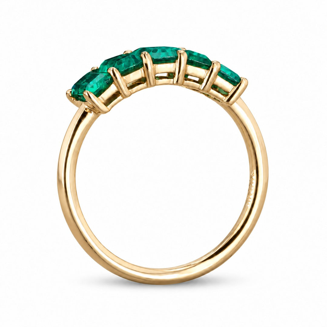 Zambian Emerald Five-Stone Ring (3x5mm, 1.20ctw) in yellow gold, profile view