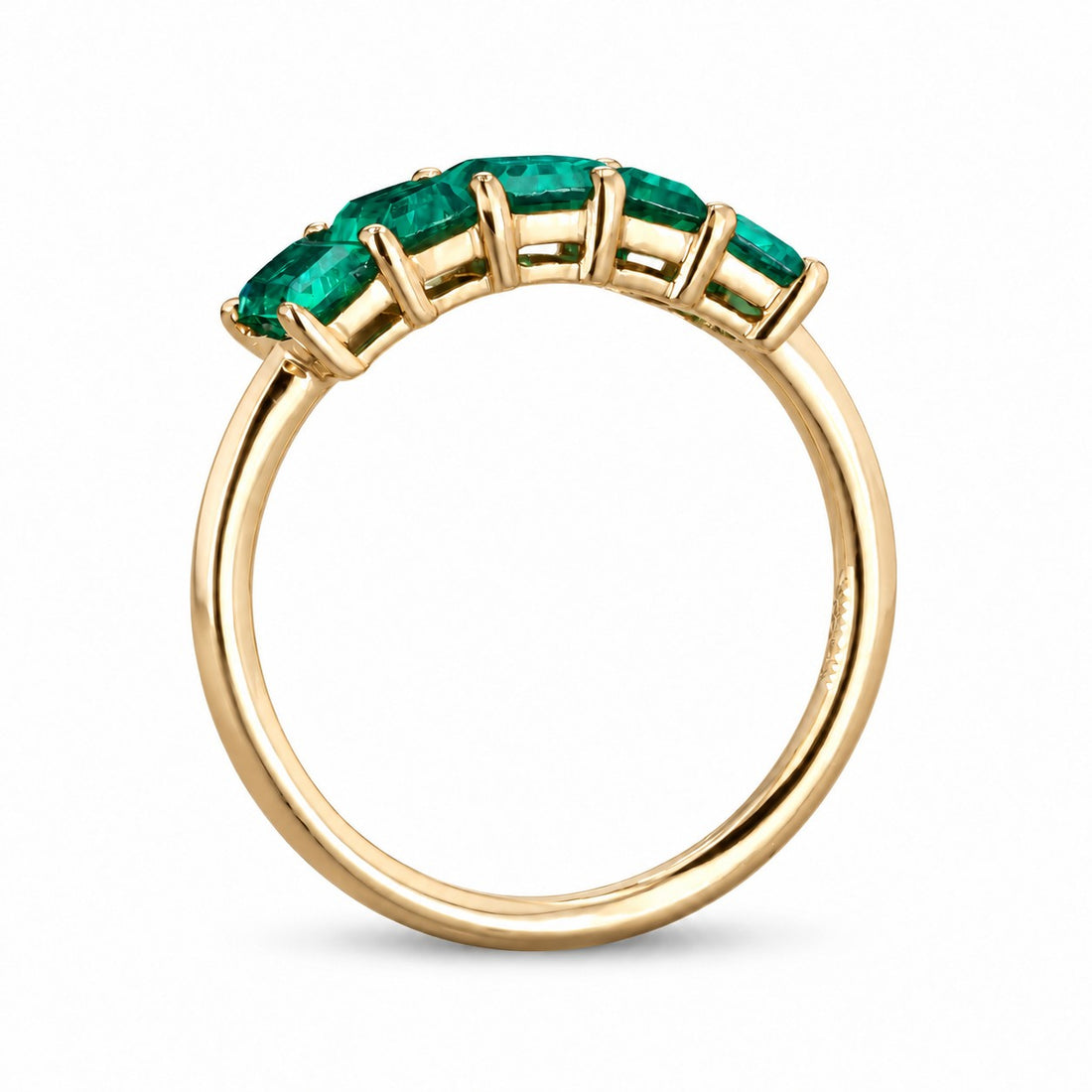 Zambian Emerald Five-Stone Ring (3x5mm, 1.20ctw) in yellow gold, profile view