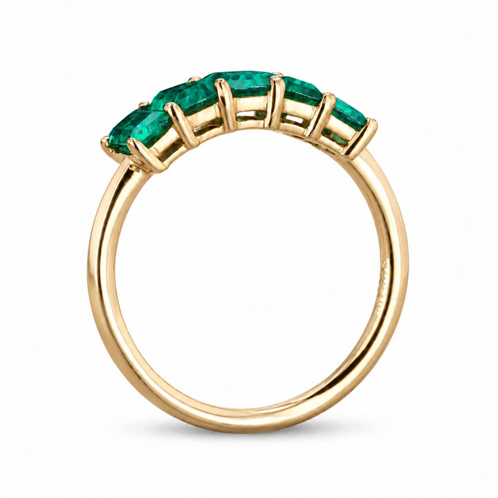 Zambian Emerald Five-Stone Ring (3x5mm, 1.20ctw) in yellow gold, profile view