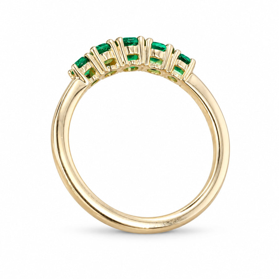 Round Colombian Emerald 5-Stone Ring in 14K Gold (3.5mm, 0.80ctw)
