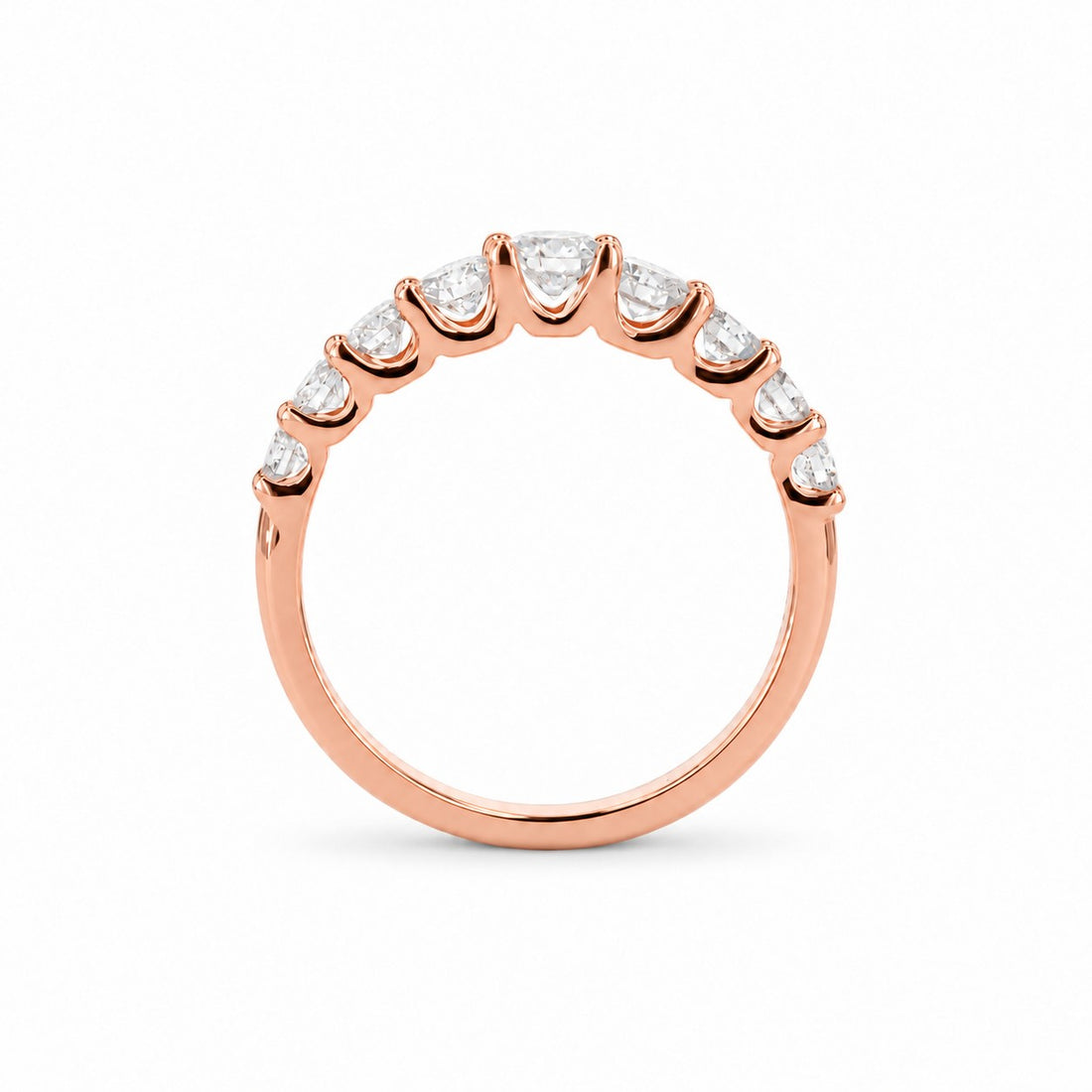 Single-Row Lab Diamond Cluster Ring in rose gold, profile view