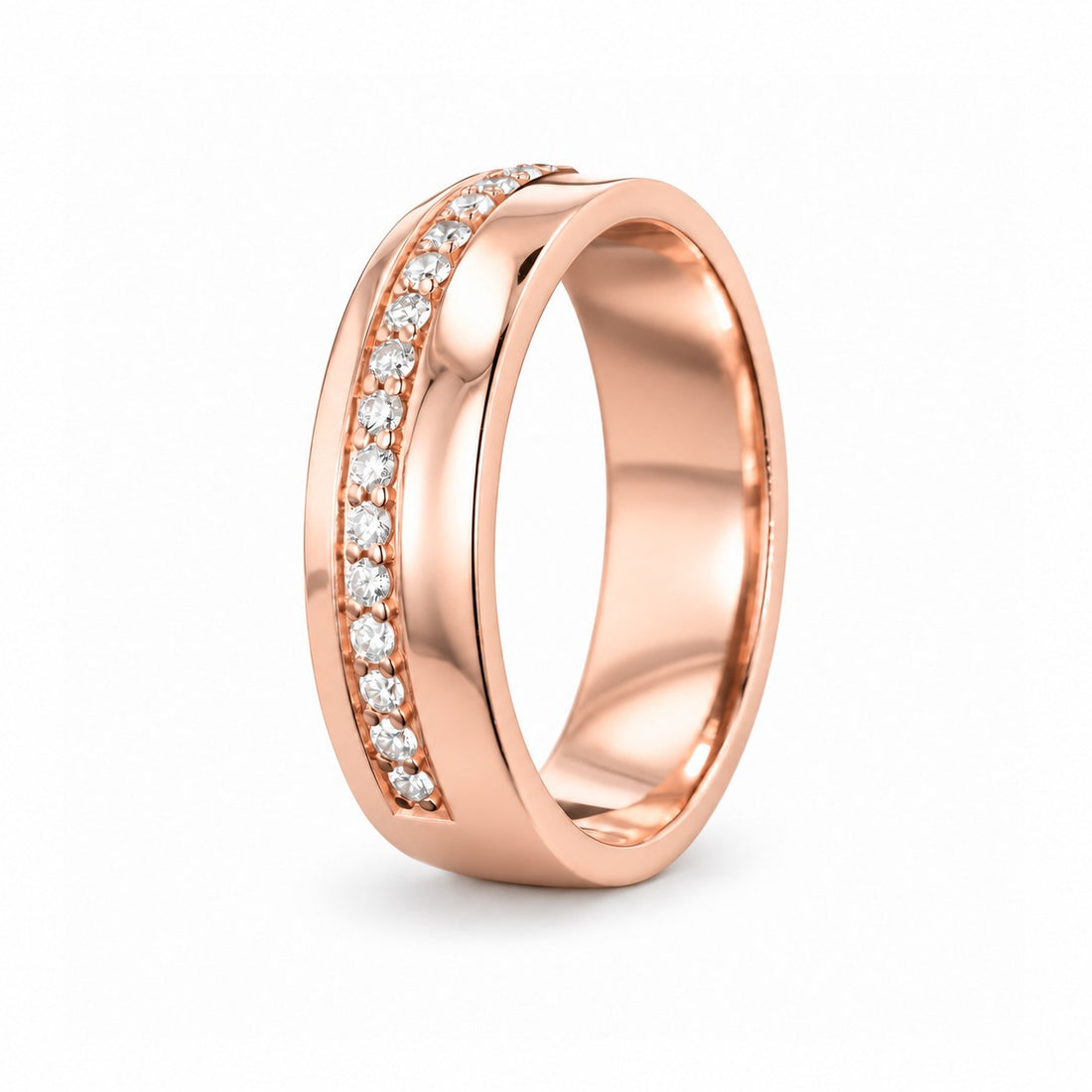 5mm Diamond Accent Band Ring in rose gold, standing view