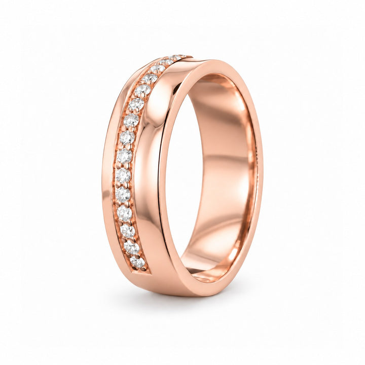 5mm Diamond Accent Band Ring in rose gold, standing view