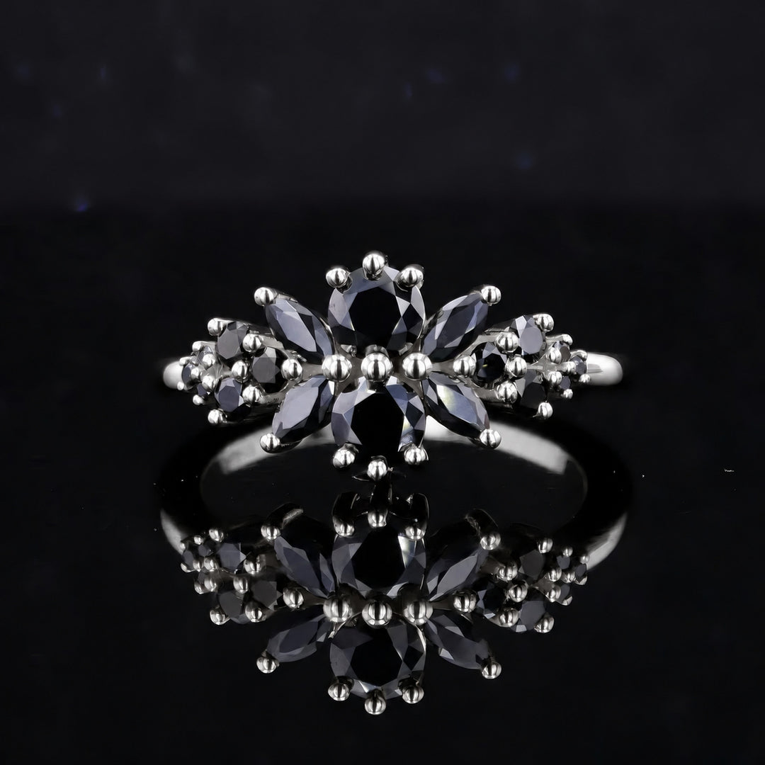 Roseraie Pink/Black/White Diamond Ring in 14K white gold, view 3