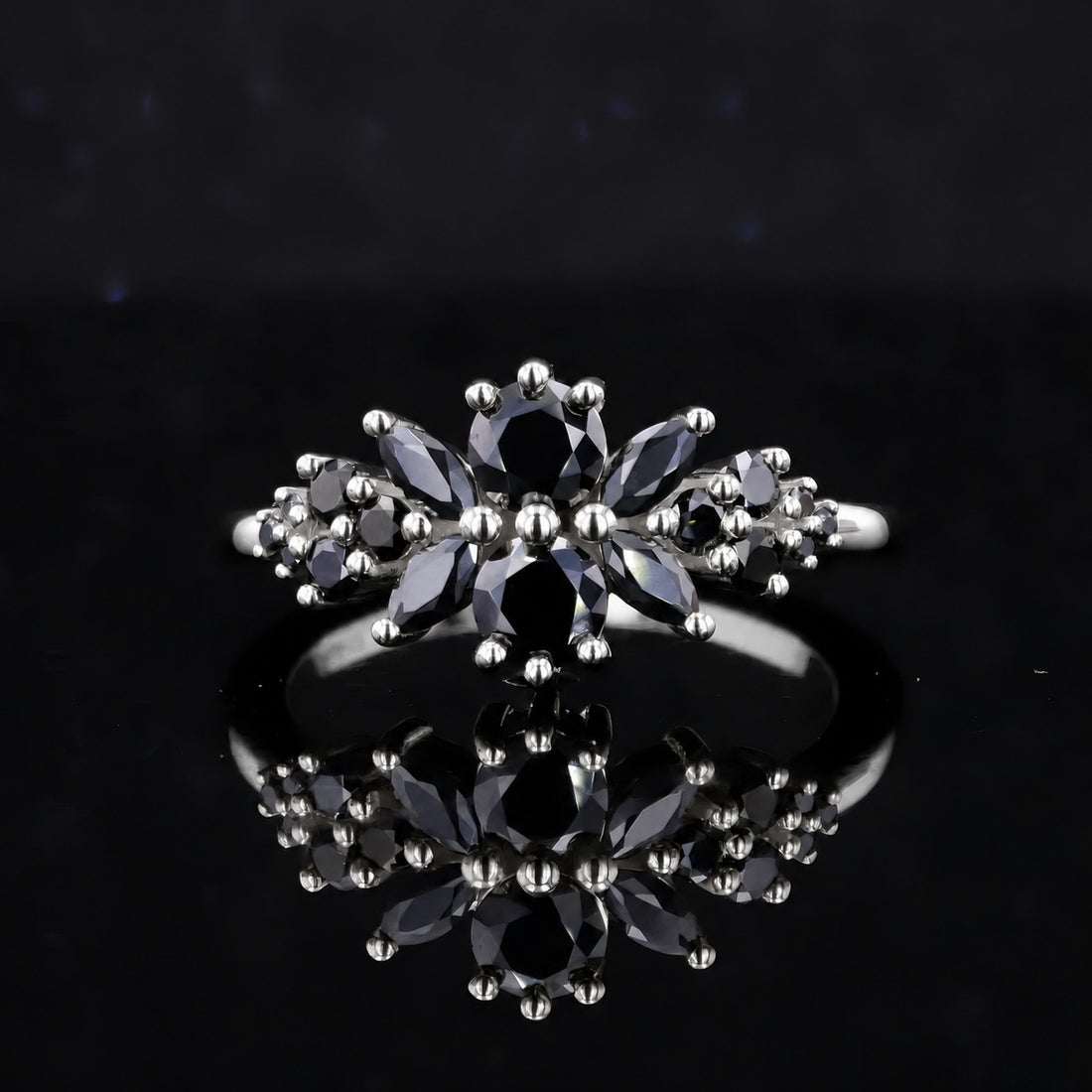 Roseraie Pink/Black/White Diamond Ring in 14K white gold, view 3