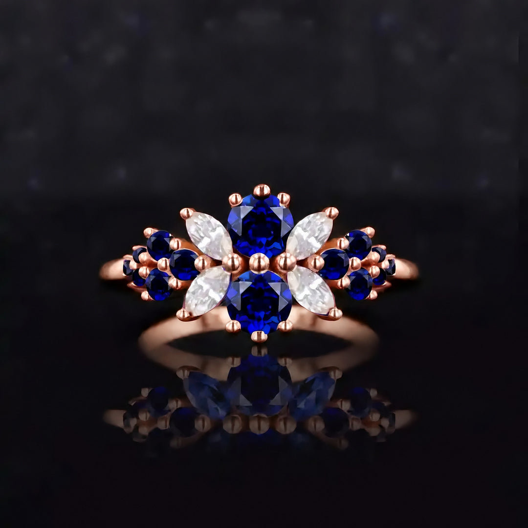 Roseraie Blue Sapphire & Diamond Ring in 14K rose gold, view 2
