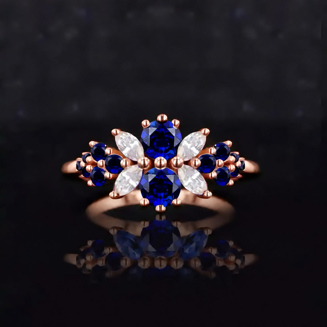 Roseraie Blue Sapphire & Diamond Ring in 14K rose gold, view 2