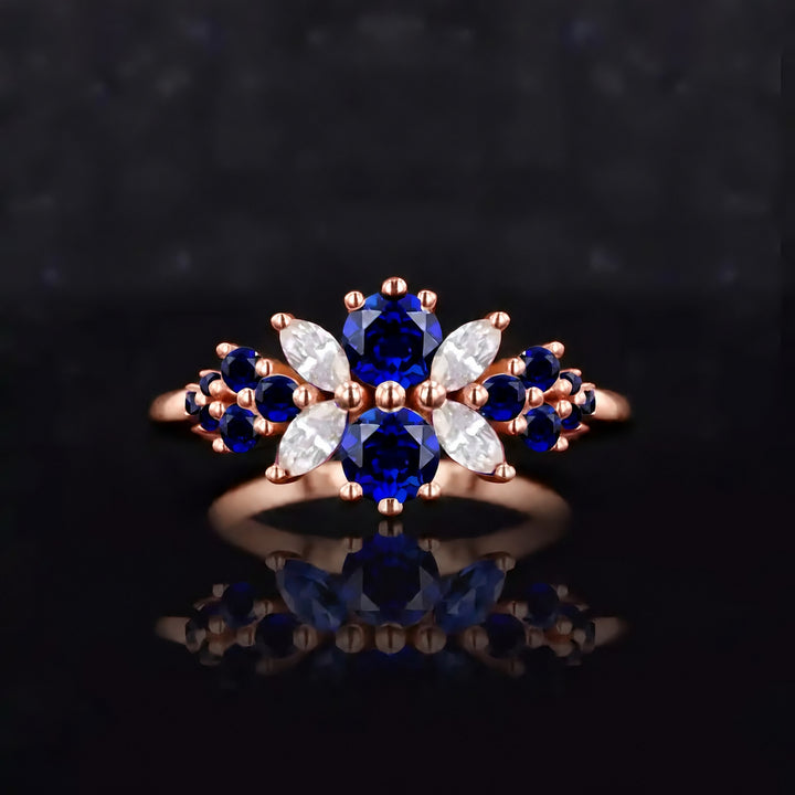 Roseraie Blue Sapphire & Diamond Ring in 14K rose gold, view 2