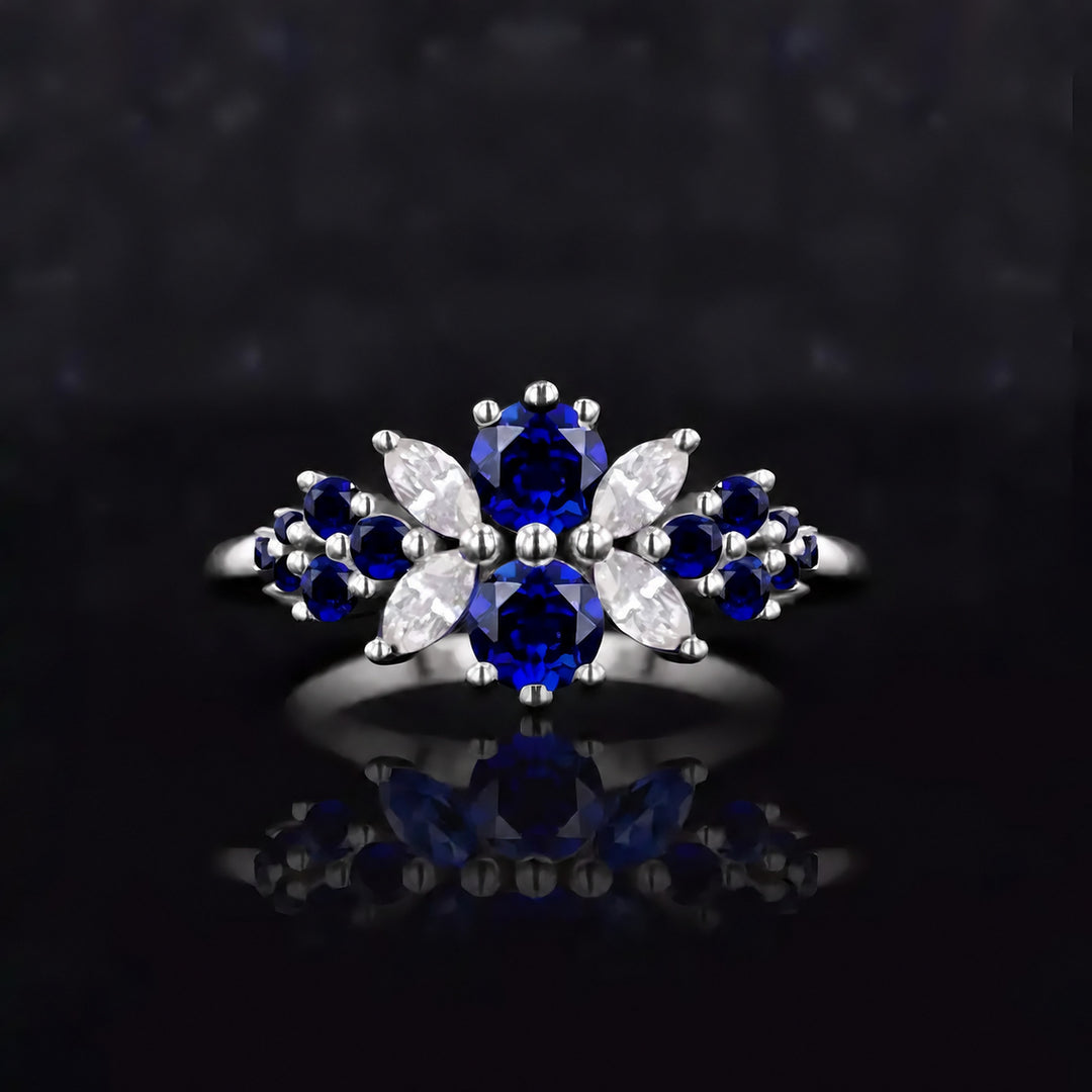 Roseraie Blue Sapphire & Diamond Ring in 14K white gold, view 2