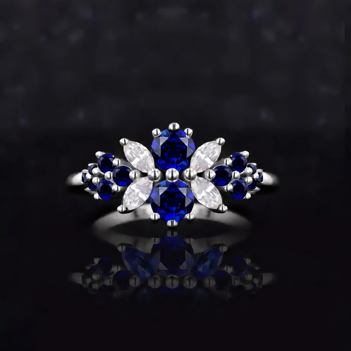 Roseraie Blue Sapphire & Diamond Ring in 14K white gold, view 2