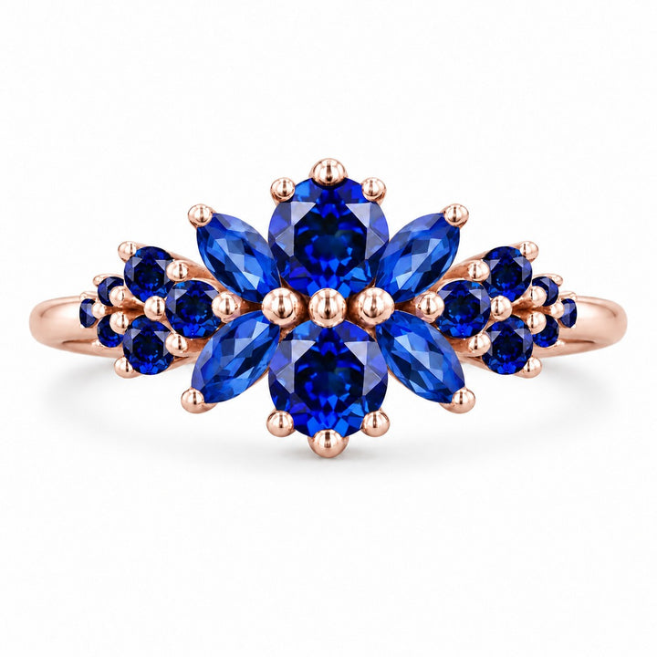Roseraie Blue Sapphire & Diamond Ring in 14K rose gold, view 1