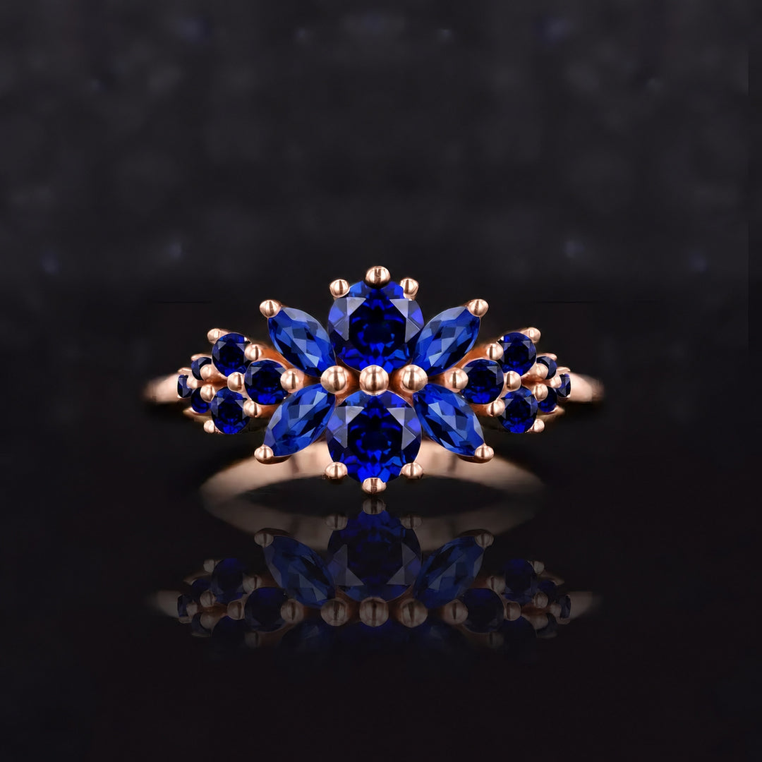 Roseraie Blue Sapphire & Diamond Ring in 14K rose gold, view 3