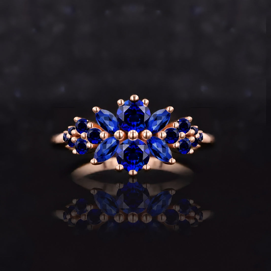 Roseraie Blue Sapphire & Diamond Ring in 14K rose gold, view 3