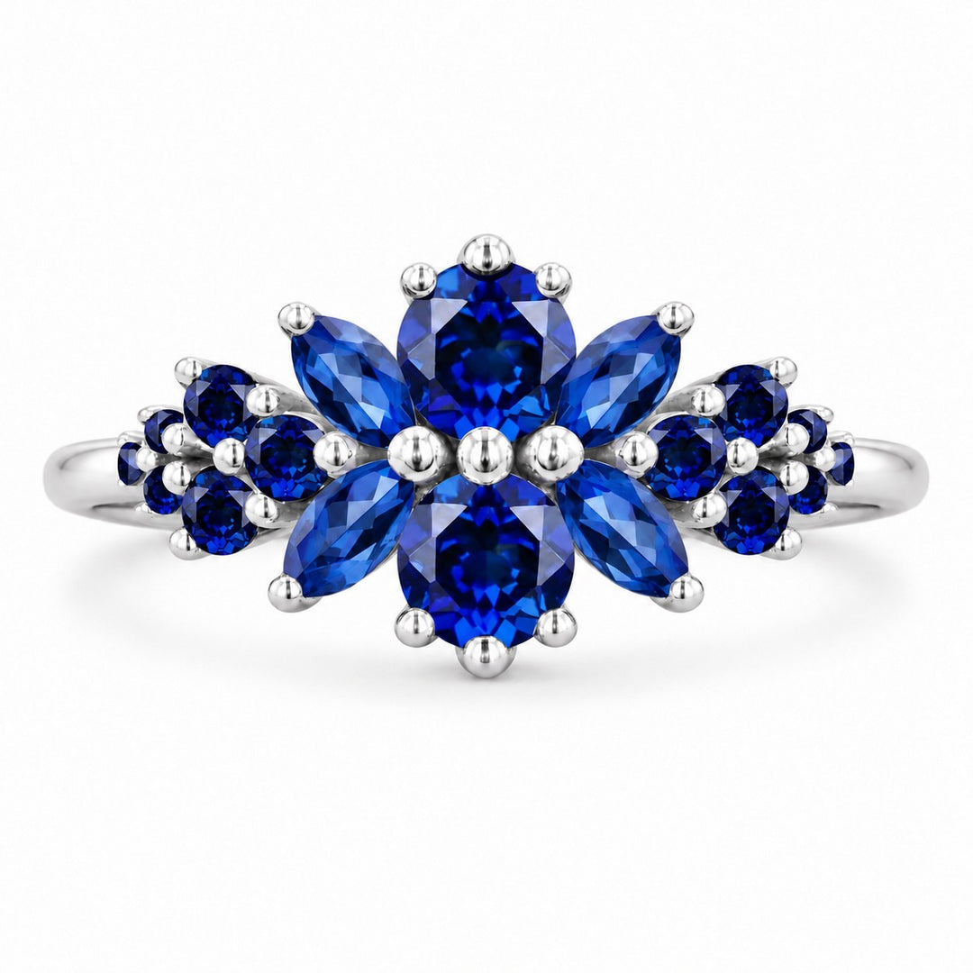 Roseraie Blue Sapphire & Diamond Ring in 14K white gold, view 1